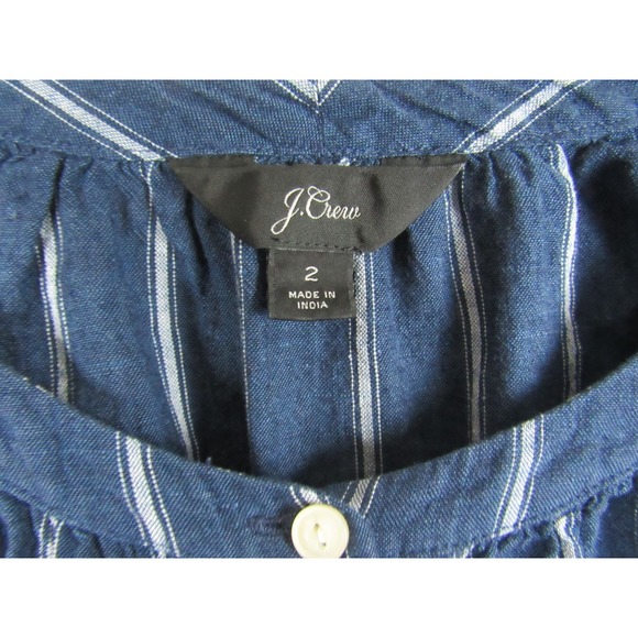 J. Crew Women Top Size 2 Blue Striped Button up Long Sleeve Drawstring - Picture 3 of 6